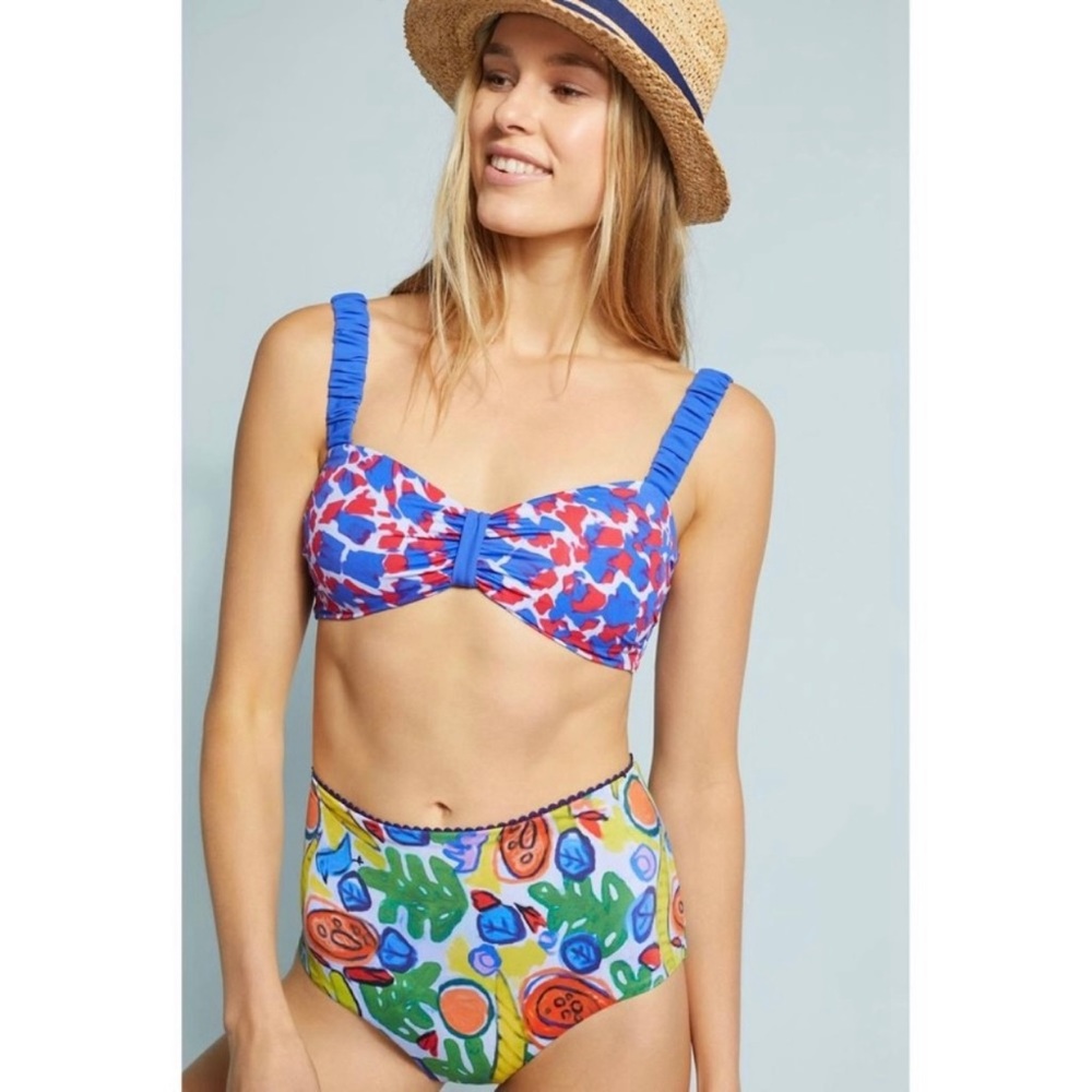 NEW Anthropologie x Dorothy Shain Jungle Bikini Top Red Blue Size Small